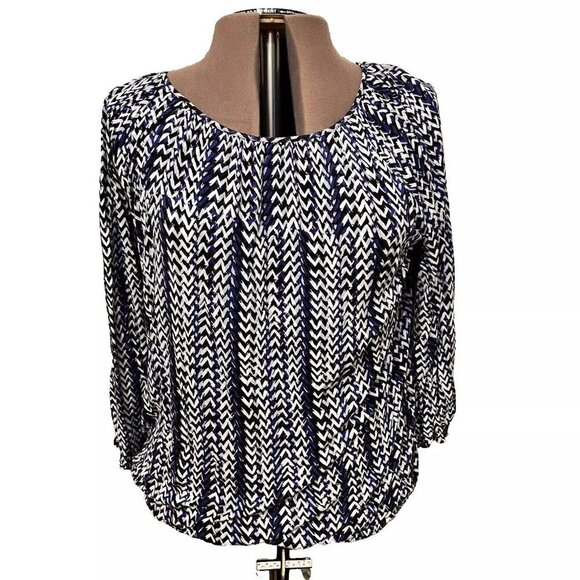 Daisy Fuentes. Sz Large. Rayon Blouson Stripe Stretch Blouse. Raglan Slv. B32 - Picture 1 of 7
